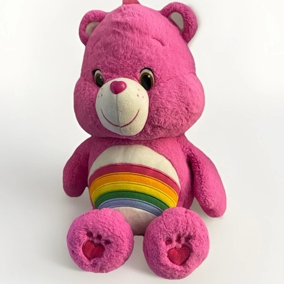 Jumbo 2015 Care Bears Large 20 Inch Plush Soft Toy Cheer Bear w Rainbow Belly - Picture 1 of 6